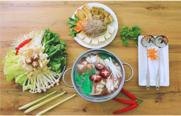lẩu nấm chay ngọt thanh nhà Tâm Chay.